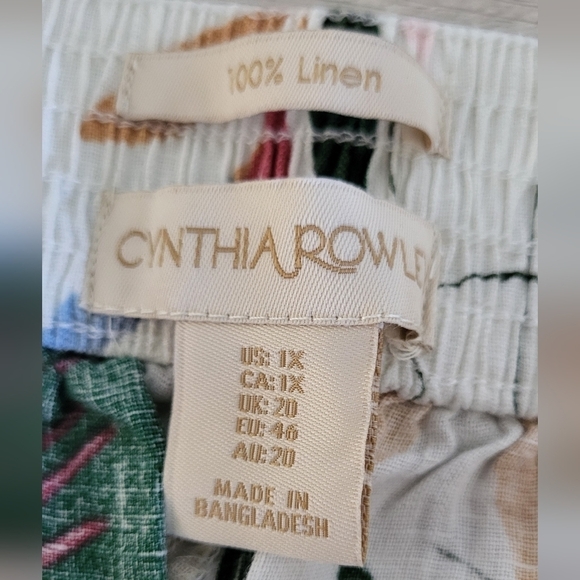 Cynthia Rowley Plus Linen Tropical Floral Print Wide Leg Pants Size 1X - Picture 6 of 9